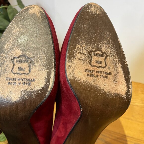 Stuart Weitzman Red Suede Platform Heels Size 9.5 - Picture 4 of 8